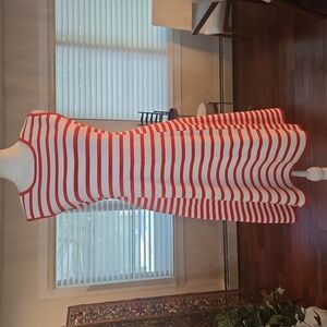 Nautical Striped Stretch A Line Midi Dress Red White Womens Size Large